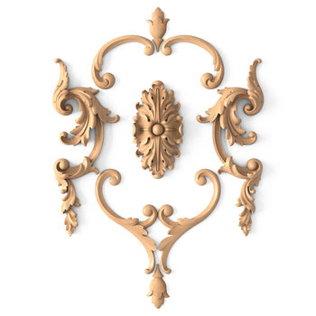 Acanthus leaf carving, Oak onlays set with oval rosette